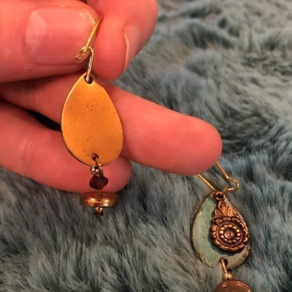 VINTAGE dangle earrings metal with beads - Picture 5 of 5